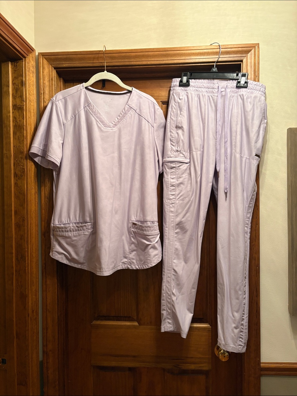 Women’s Lavender Scrub Top & Drawstring Pant Set - Lightweight Medical Uniform